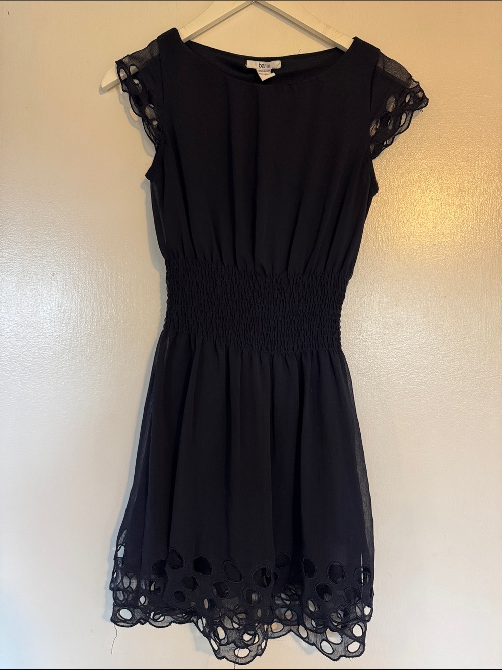 Bar III Dark Navy Mini Dress with Eyelet Hem - XS